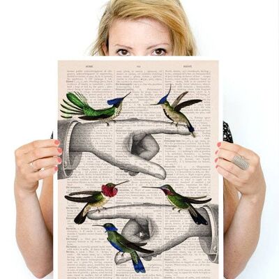 Christmas Gifts, Hummingbirds on pointing hands, Bird art, Funny animal art, Wall art poster, Wall decor, hummingbirds art ANI111PA3