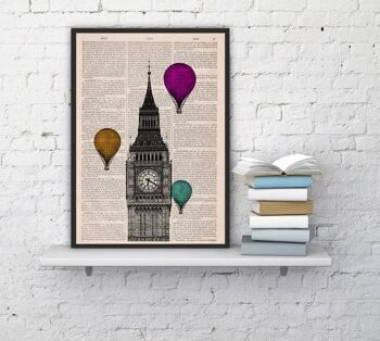 Cadeaux de Noël, tour Big Ben de Londres, décoration murale, ballons colorés multiples, décoration murale de bureau britannique, cadeau, affiche TVH015 – Page de livre S 5 x 7 1