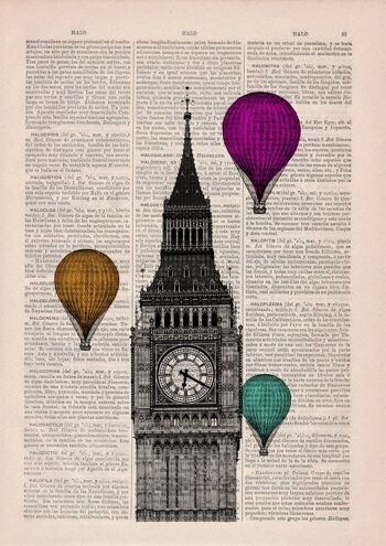 Cadeaux de Noël, tour Big Ben de Londres, décoration murale, ballons colorés multiples, décoration murale de bureau britannique, cadeau, affiche TVH015 – Page de livre S 5 x 7 2