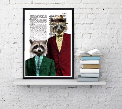 Christmas Gifts, Racoon Pals Wall Decor, Unique Gift, Wall Art, Wall Art for Home, Nursery wall art, Funny animals art, Xmas gift, ANI169 - Book Page 7.4x10.1