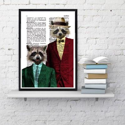 Christmas Gifts, Racoon Pals Wall Decor, Unique Gift, Wall Art, Wall Art for Home, Nursery wall art, Funny animals art, Xmas gift, ANI169 - Book Page M 6.4x9.6