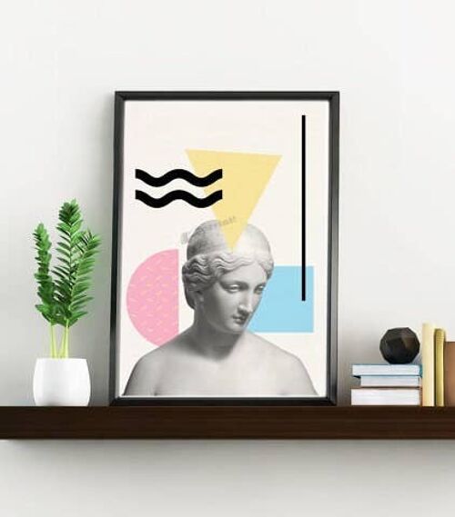 Christmas Gifts, Wall Art Print Greek Female Neck Statue. Classical art, Modern Greek art, Geometric Revised classical prints SKA228WA4 - A5 White 5.8x8.2