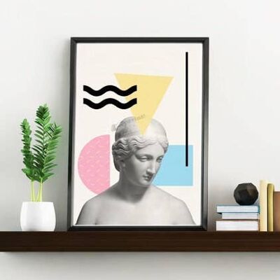 Christmas Gifts, Wall Art Print Greek Female Neck Statue. Classical art, Modern Greek art, Geometric Revised classical prints SKA228WA4 - A4 White 8.2x11.6 (No Hanger)