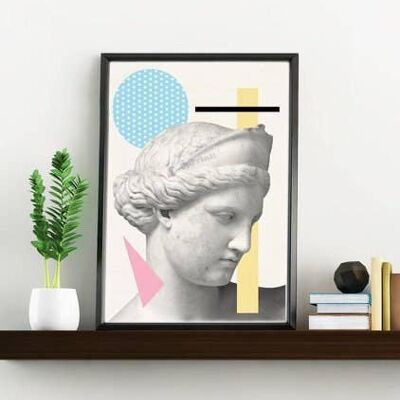 Christmas Gifts, Wall Art Print Greek Head Statue. Classical art, Modern Greek art, A4 Print Geometric wall decor Revised SKA227WA4 - A5 White 5.8x8.2 (No Hanger)