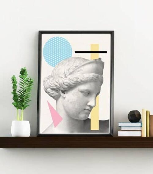 Christmas Gifts, Wall Art Print Greek Head Statue. Classical art, Modern Greek art, A4 Print Geometric wall decor Revised SKA227WA4 - A5 White 5.8x8.2