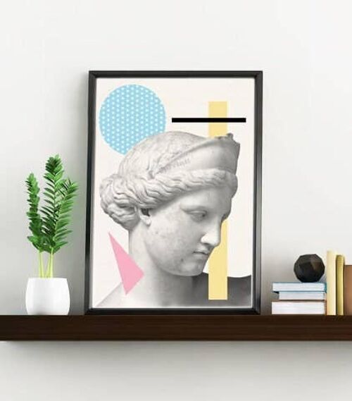 Christmas Gifts, Wall Art Print Greek Head Statue. Classical art, Modern Greek art, A4 Print Geometric wall decor Revised SKA227WA4 - White 8x10 (No Hanger)