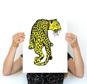 Cadeaux de Noël, impression d'art mural léopard jaune impression d'art animal sauvage - décoration murale imprimé léopard, maison et vie jaune décor imprimé ANI234WA4 - A5 blanc 5,8 x 8,2 (sans cintre) 1