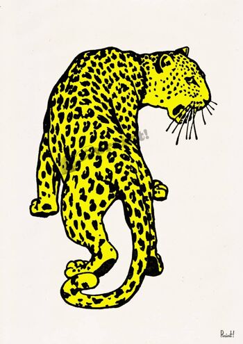 Cadeaux de Noël, impression d'art mural léopard jaune impression d'art animal sauvage - décoration murale imprimé léopard, maison et vie jaune décor imprimé ANI234WA4 - A5 blanc 5,8 x 8,2 (sans cintre) 3
