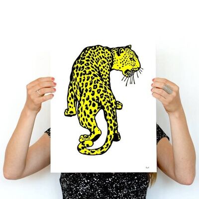 Weihnachtsgeschenke, Wand-Kunstdruck, gelber Leopard, Wildtier-Kunstdruck – Leoparden-Druck, Wanddekoration, Haus und Wohnen, gelber Dekorationsdruck, ANI234WA4 – A5, weiß, 5,8 x 8,2 cm