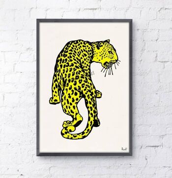 Cadeaux de Noël, Wall Art Print Yellow Leopard Wild Animal Art Print- Leopard Print Wall Decor, Home and Living Yellow Decor Print ANI234WA4 - A5 White 5.8x8.2 2