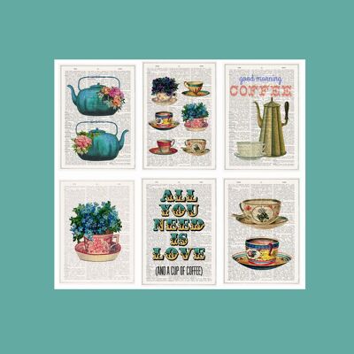 Cartes de voeux de Noël - Cartes de remerciement - Lot de 6 - Collection thé et café - Pack de cartes postales - Coffret cadeau Mini Prints- PSC012