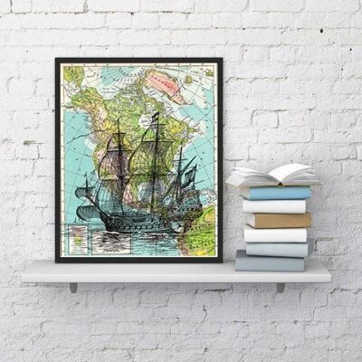 Weihnachts-Svg, Geschenk für Männer, Weihnachts-Svg, Geschenk für ihn, Weihnachtsgeschenke, altes Schiff auf Vintage Map Print die beste Wahl für Geschenke SEA113 - Map Print 8.1x11.5