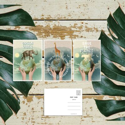 Cartes de remerciement de Noël - Sauvez la planète - Ensemble de 6 - Cartes de voeux d'animaux - Cartes postales - Cartes postales d'éléphant - Cartes postales d'ours - PSC014