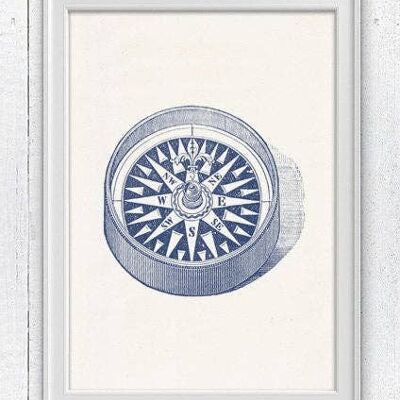 Compass no2 in blue - A3 White 11.7x16.5