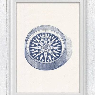 Compass no2 in blue - White 8x10 (No Hanger)