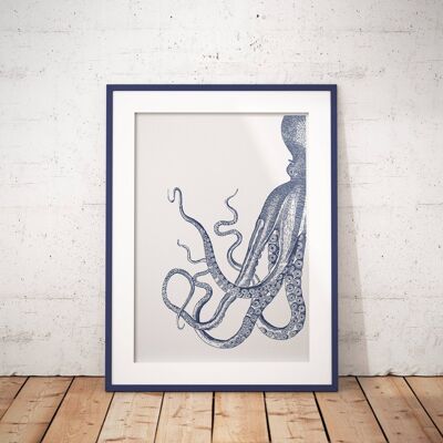 Curious Octopus Stampa artistica lato destro - A4 bianco 8,2 x 11,6 (senza gancio)
