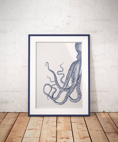 Curious Octopus Right side art print - A4 White 8.2x11.6