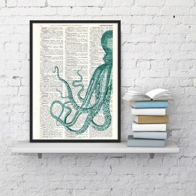 Curious turquoise Octopus - Music L 8.2x11.6