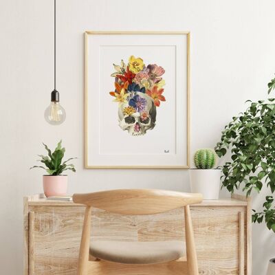 Dry Flowers Skull Print - A4 White 8.2x11.6 (No Hanger)