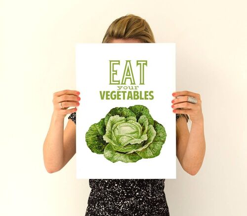 Eat your vegetables Kitchen wall art - A5 White 5.8x8.2 (No Hanger)