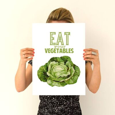 Mangia le tue verdure Decorazione murale per cucina - A5 Bianco 5,8x8,2 (senza gancio)