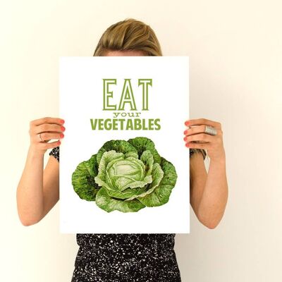 Mangez vos légumes Décoration murale de cuisine - A5 Blanc 5,8x8,2 (Sans cintre)