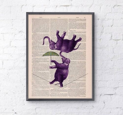 Elephant Acrobatics, Wall art, Wall decor, Digital prints animal, Giclee, Gift Art for Home, Nursery wall art, Prints, Wholesale ANI101 - Book Page M 6.4x9.6