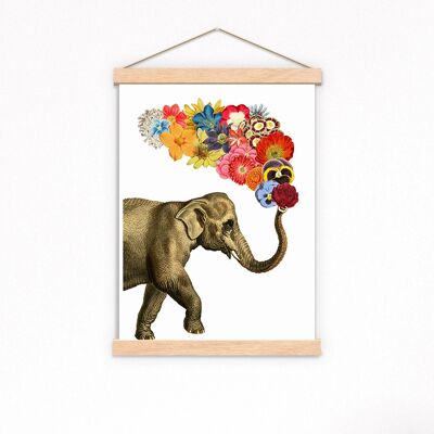 Éléphant avec impression de fleurs. - Blanc 8x10 (Pas de Cintre)