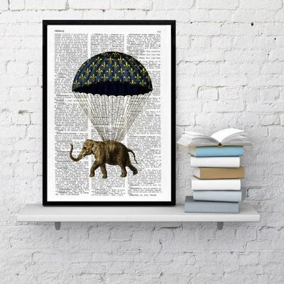 Elephant with parachute - Book Page L 8.1x12