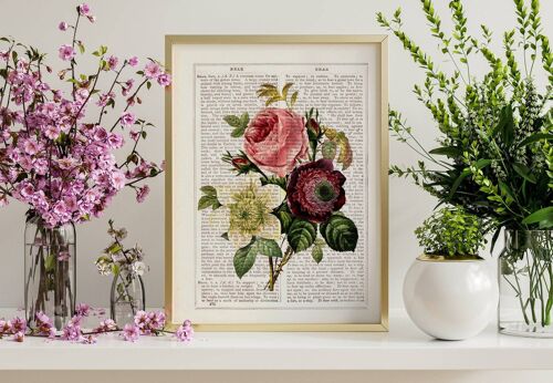 Floral Bouquet of Anemones and Roses - Book Page L 8.1x12 (No Hanger)