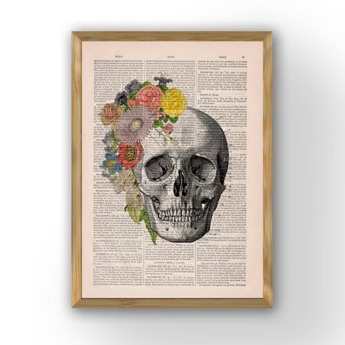 Flowers on Skull - Book Page L 8.1x12 (No Hanger)