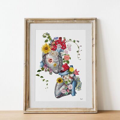 Flowery Hearts in love print - A3 White 11.7x16.5