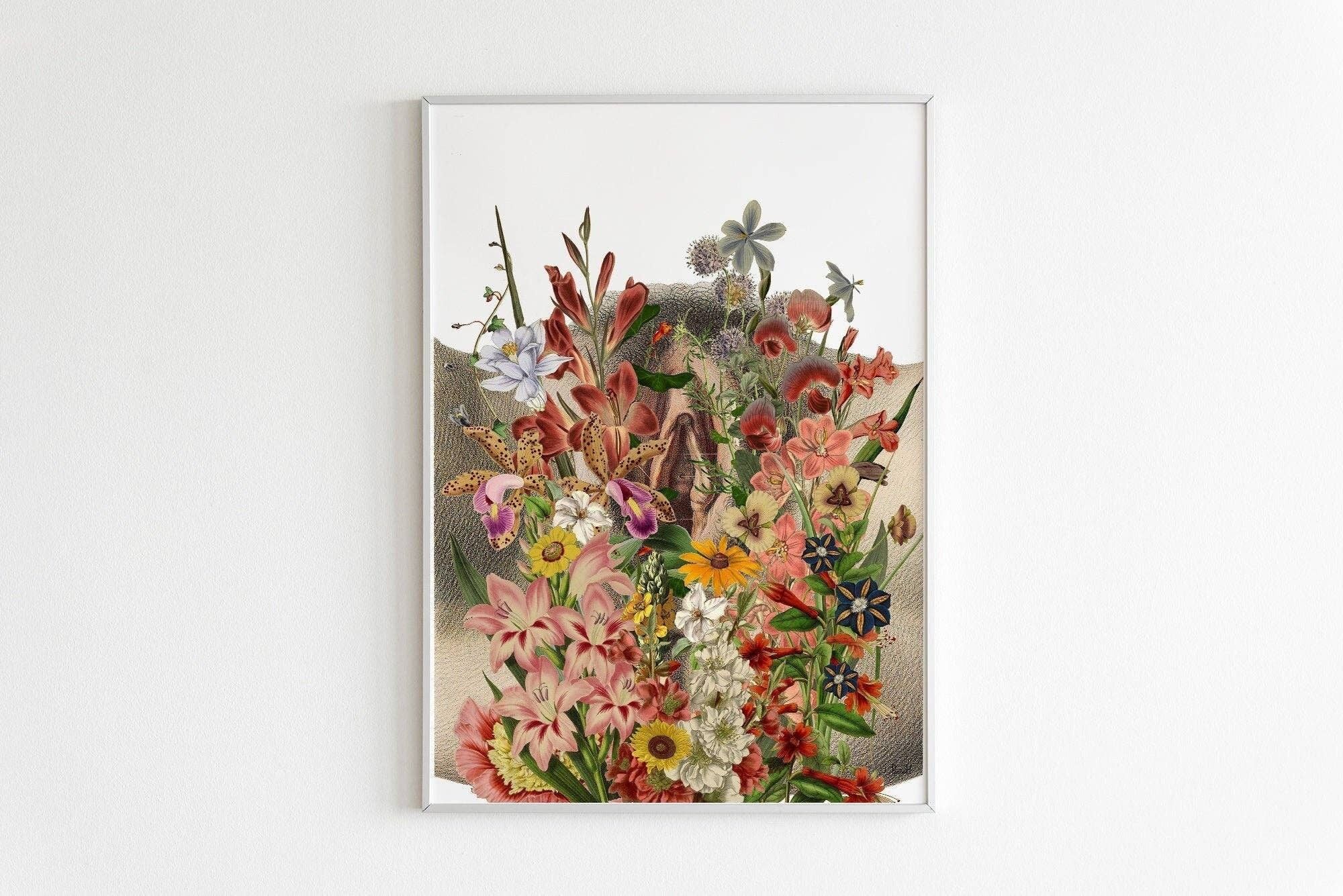 Vulva fiorita - positività del corpo - arte vaginale - arte femminista - arte anatomia femminile - regalo nuova mamma - regalo ostetrica - stampa artistica Vulva - SKA278 - A5 bianco 5,8 x 8,2