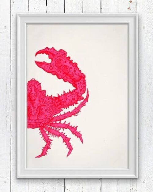 Fuchsia crab sea life print - A3 White 11.7x16.5