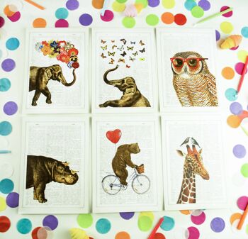 Ensemble de cartes de Noël amusantes - Cartes postales d'animaux - Ensemble de 6 - Cartes de voeux d'animaux - Cartes postales - Carte d'éléphant - Cartes de hibou - PSC001 2
