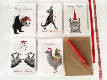 Cartes d'animaux de Noël amusantes - Cartes de remerciement - Lot de 5 - Cartes de vœux pour animaux - Cartes pliées - Cartes de vœux de Noël - NTC014 3