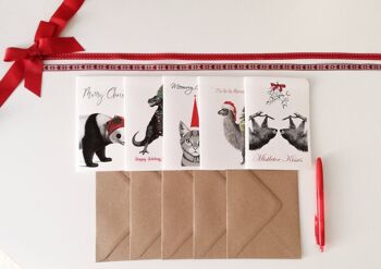 Cartes d'animaux de Noël amusantes - Cartes de remerciement - Lot de 5 - Cartes de vœux pour animaux - Cartes pliées - Cartes de vœux de Noël - NTC014 4