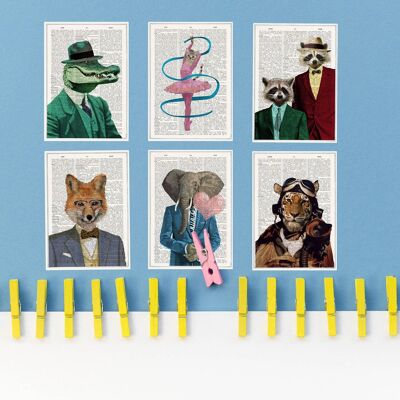 Lustiges Weihnachtskarten-Set – Dankeskarte – Grußkarte – Tiere in Anzügen – 6er-Set – Postkarten mit lustigen Tieren – PSC011