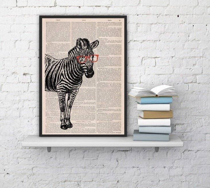 Regalo divertente, regalo per la casa, Geek Zebra con occhiali, Wall art, Wall decor, Gift Art for Home, Nursery wall art, Nature Art, Wholesale ANI003 - Music L 8.2x11.6