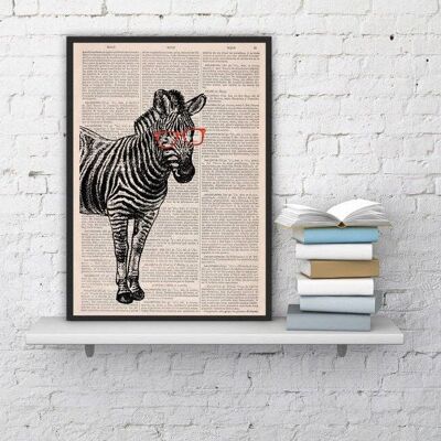 Funny gift, home gift, Geek Zebra with glasses, Wall art, Wall decor, Gift Art for Home, Nursery wall art, Nature Art, Wholesale ANI003 - Music L 8.2x11.6