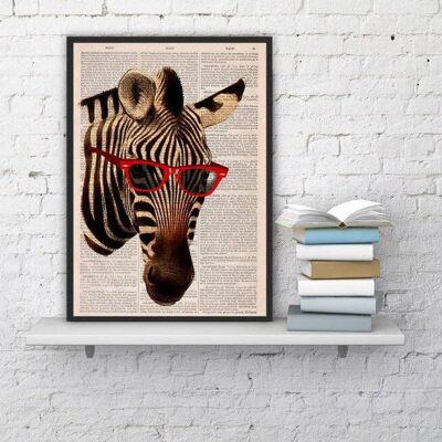 Funny Xmas gift, Christmas Svg, Unique gift, home gift, best friend gift, Cool Zebra with sunglasses vintage book print for gifts, ANI005 - Book Page L 8.2x12