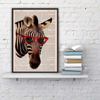 Funny Xmas gift, Christmas Svg, Unique gift, home gift, best friend gift, Cool Zebra with sunglasses vintage book print for gifts, ANI005 - Book Page L 8.2x12