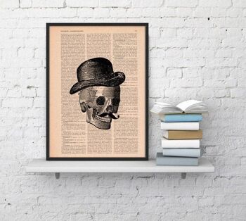 Cadeau pour elle Cadeau de Noël Impression d'art mural Impression de livre Tête de mort Impression d'art vintage Tête de mort vintage d'un homme avec un chapeau Livre d'art recyclé SKA008 - Page de livre L 8,1 x 12 (sans cintre) 1