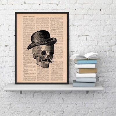 Gift for her Christmas Gift Wall art print Book Print Skull Vintage Art Print Vintage Skull of a Man with a Hat Upcycled Art Book SKA008 - Book Page L 8.1x12 (No Hanger)