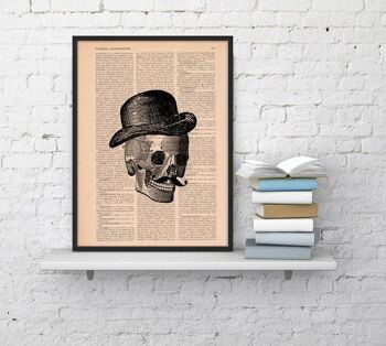 Cadeau pour elle Cadeau de Noël Wall art print Book Print Skull Vintage Art Print Vintage Skull of a Man with a Hat Upcycled Art Book SKA008 - A3 White 11.7x16.5 1