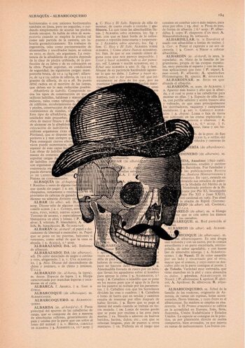 Cadeau pour elle Cadeau de Noël Wall art print Book Print Skull Vintage Art Print Vintage Skull of a Man with a Hat Upcycled Art Book SKA008 - A3 White 11.7x16.5 2