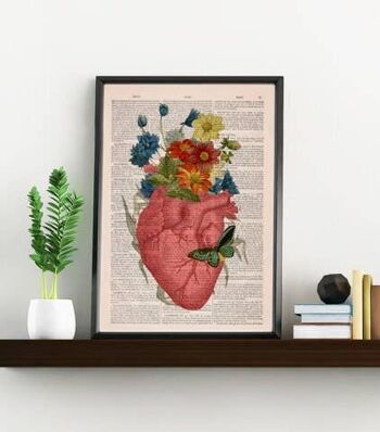 Cadeau pour elle, cadeau de Noël, impression d'art mural, coeur floral rose, impression d'anatomie humaine, cadeau d'amour, cadeau scientifique, coeur anatomique, SKA088 - Musique L 8,2 x 11,6 (sans cintre) 2