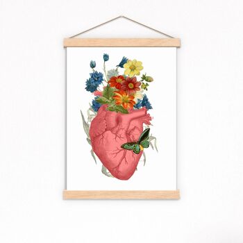 Cadeau pour elle, cadeau de Noël, impression d'art mural, coeur floral rose, impression d'anatomie humaine, cadeau d'amour, cadeau scientifique, coeur anatomique, SKA088 - Affiche A3 11,7 x 16,5 (sans cintre) 3