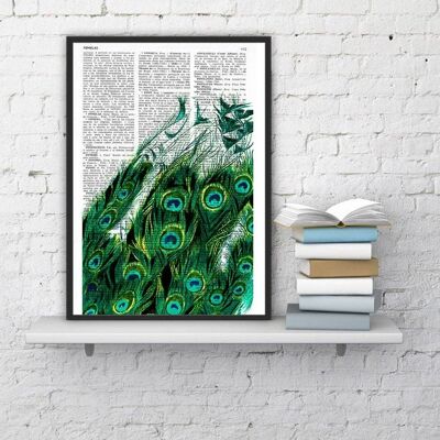 Gift for her, Christmas Gifts, Peacock feathers, Unique art print, New home gift, Peacock wall art, Gift for mom, Ecological wall art ANI146 - Book Page M 6.4x9.6