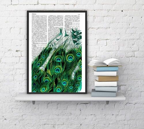 Gift for her, Christmas Gifts, Peacock feathers, Unique art print, New home gift, Peacock wall art, Gift for mom, Ecological wall art ANI146 - Book Page S 5x7